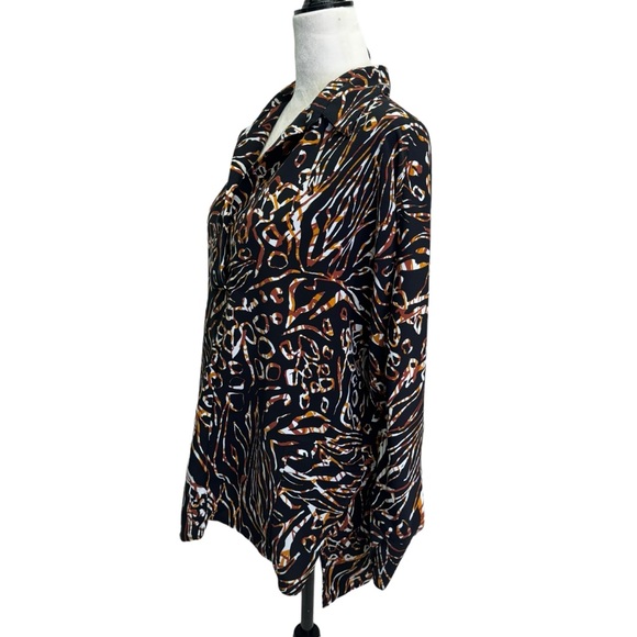 Joseph Ribkoff Black Brown Henley Blouse Long Sleeve Size 10 - Picture 6 of 10